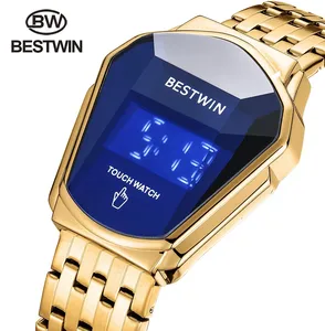 Bestwin 6616 Golden Shenzhen Heren Digitale Horloge Nieuwe Touch Screen Led Display Hoge Kwaliteit Roestvrij Stalen Band Mens Polshorloge
