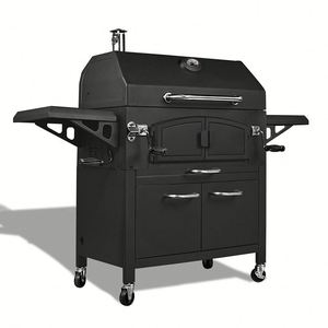 Parrilla de gas y carbón grande para exteriores, resistente, con recubrimiento en polvo, carrito, ahumador sin humo, combo comercial con parrillas de hierro fundido y llama. - Product Image 1