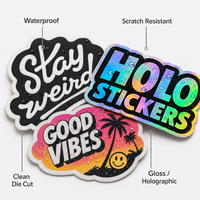Pegatinas de Vinilo Personalizadas, Recortadas a Troquel, Impermeables, con Logotipo Holográfico para Laptop, Botella de Agua, Patineta, Marca de Pequeños Negocios, Cualquier Tamaño y Forma