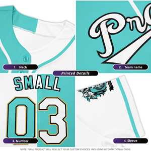 Camiseta de Béisbol Auténtica con Diseño de Moda en Blanco, Aqua y Negro Personalizada - Product Image 3