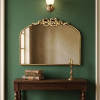 Miroir mural vintage doré en forme d'arche avec cadre décoratif orné de rubans, miroir mural décoratif antique français pour salon et chambre à coucher