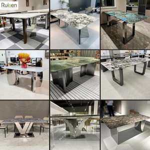 Phong Cách Hiện Đại Bằng Thép Không Gỉ Bàn Ăn Đặt Bằng Tếch Chứng Nhận Với Kim Loại Chân Bàn Trong Nhà Cho Khách Sạn Phòng Khách Sử Dụng - Product Image 4