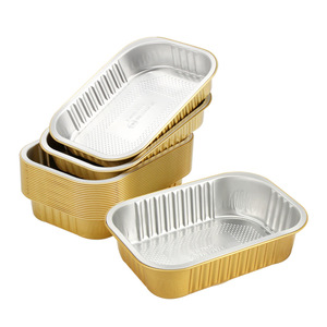 Meishida Gold Rectangular Foil Box With Plastic Lid Thickened Disposable For Takeout Microwave Safe - Product Image 3