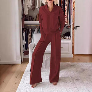 الخريف والشتاء موضة جديدة طقم بذلة رياضية من قطعتين للنساء صلبة طقم نسائي بأكمام طويلة - Product Image 1