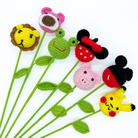Bouquet de fleurs en coton fait main au crochet, tête d'animal simulée, cochon en peluche, décoration créative pour la maison, plante de dessin animé