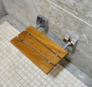 Hiện đại 15 \ "Gỗ Tếch Wall Mount gấp tắm băng ghế dự bị 40x34cm thép không gỉ Brass nhôm cho khách sạn và bệnh viện - Product Image 2