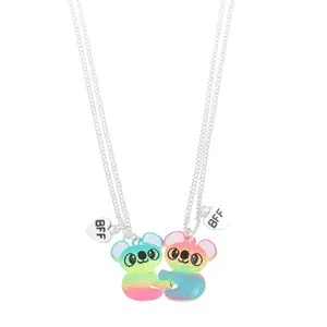 jewelry kids boy silver Suppliers-New Trendy Silver Chain Love BFF Charm Jewelry Set Colorful Cute Bear Pendent Kids Necklace