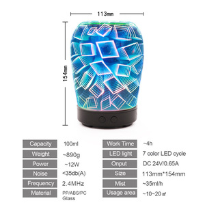 Diffuseur d'arômes créatif en verre 3D avec lumière LED et humidificateur pour la maison et le bureau, capacité 0,5 L, alimentation électrique - Product Image 5