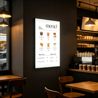 Cadre d'affichage publicitaire pour affiche de film, boîte à lumière ultra-mince en verre LED, étanche IP54, mural, avec commande tactile, rétroéclairé pour entreprises