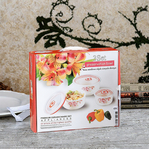 Ceramic Rice Bowl Fresh-keeping Bowl Three-piece Gift <b>Box</b> Gifts Food <b>Storage</b> Container - Product Image 1