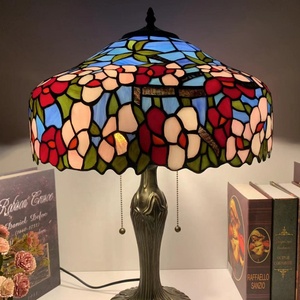 LongHuiJing 16Inch European Stained Glass Flower Lampshade Handcrafted Multicoloured AC Powered LED Adjustable Desk Lamp 2700K - Product Image 4