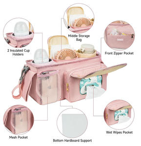Organisateur universel pour poussette de bébé, sac de rangement matelassé avec porte-gobelet isotherme, sac à couches imperméable - Product Image 3