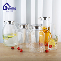 Carafe à eau en verre borosilicate 2L, pichet rond en verre avec couvercle et bec verseur pour boissons maison