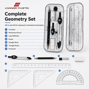 Kit di Strumenti per Disegno Tecnico con Righello e Compasso, Set per Matematica e <span class=keywords><strong>Geometria</strong></span> in Plastica e Metallo per Studenti - Product Image 6