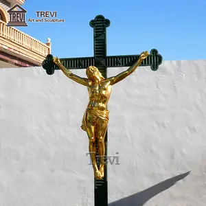 Hochwertige Christus-Skulptur Goldenes Kreuz Jesus gekreuzigte Bronzen-Jesus-Statuen