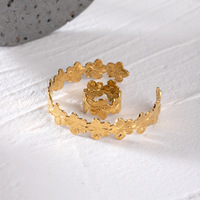 Europe Amérique 18kgold 5D Craft Rib Flower Opening Ring Light Luxury Ins Wind Titanium Steel Bracelet Jewelry