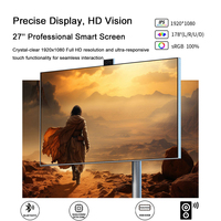 TV portátil interactiva Android 13 recargable de 27 pulgadas, retroiluminación LED de 500W, 12V, inglés, HD, blanco, móvil, inteligente, de pie, HDTV