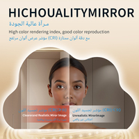 Miroir de salle de bain LED sans cadre irrégulier, lumière à trois couleurs changeantes, fixation murale, miroir intelligent pour hôtels et projets résidentiels