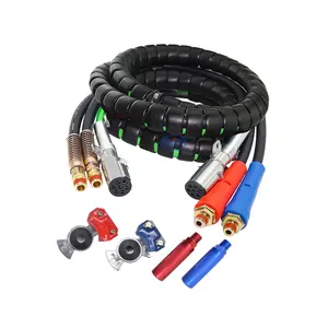 VIT JU 15ft 3 in 1 Trailer Air Line Hose Wrap Assembly with 7 Way Electrical Cable ABS & Power Air Line for Truck Spare Parts