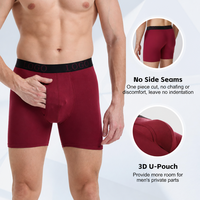Boxers longs personnalisés en jacquard avec logo pour hommes, sous-vêtements de sport respirants anti-frottement à base noire, vente en gros