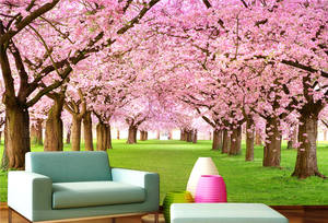 Papier peint en soie de conte de fées, château de jardin, fleurs de cerisier roses, pont doré, décoration intérieure, imperméable, autocollant, chambre d'enfant, appartement - Product Image 3