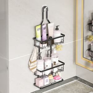 Support de salle de bain moderne à trois niveaux en fer avec crochet, support pour pommeau de douche, rangement pour shampoing et accessoires de douche, outil métallique pour le nettoyage des toilettes et de la vaisselle - Product Image 2