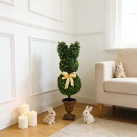 Decoración de Pascua con Lazo en Forma de Conejo, Planta Artificial Desmontable de Plástico Verde, Resistente a los Rayos UV, Reciclable, Alta Simulación