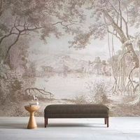 Papier peint en tissu floral tropical imprimé sur mesure, papier peint mural 3D pour la décoration de bureaux et d'hôtels