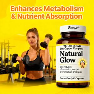 Oem/Odm Aanpasbare Zink-Kopercapsules Met 50Mg Zink, 2Mg Kopersupplement Voor De Gezondheid Van De Huid En Het Haarhart Voor Volwassenen - Product Image 2