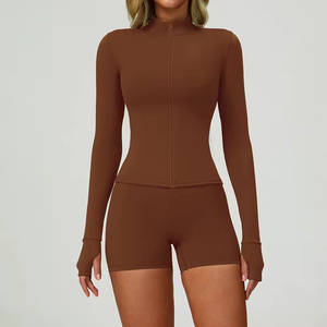 Tz6116 Mùa Thu Mùa Đông Dây Kéo Dài Tay Áo Khoác Phòng Tập Thể Dục Mặc Bộ Phụ Nữ Tập Thể Dục Mỏng Thể Thao Tập Thể Dục Yoga Mặc - Product Image 5