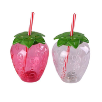Bouteille d'eau potable en plastique en forme d'ananas de 500 ml, gobelet à fraises de 16 oz avec paille