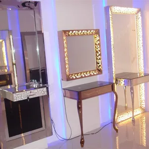 Station de coiffure moderne pour salon de coiffure station miroir mobile avec roues