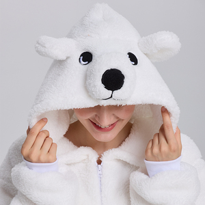 Grenouillère <span class=keywords><strong>Pyjama</strong></span> Motif Animal Ours Blanc à Capuche pour Adultes, Combinaison Moelleuse pour Fête de Famille, Déguisement et Vêtement de Nuit Femme Kigurumi - Product Image 2