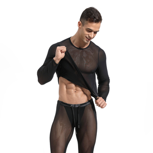 Chemise transparente à manches longues ajustée pour homme avec manches superposées, haut transparent - Product Image 1