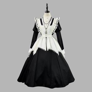 Dark-themed Puff-Sleeve Lolita Dress Black Polyester Maid Cosplay Costume Spring 2026 Solid Color Long Sleeve Full Skirt - Product Image 1