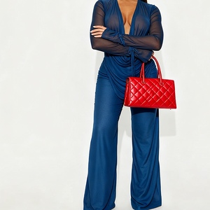 เสื้อแขนยาวผ้าตาข่ายเซ็กซี่สำหรับผู้หญิงและกางเกงทรงเข้ารูปชุดแฟชั่น 2 ชิ้น - Product Image 3