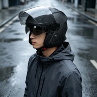 Helm Motor Half Face Berbahan Serat Karbon, Visor Ganda, Bersertifikasi DOT, Sistem Pengunci Cepat, Lapisan Nyaman untuk Semua Musim