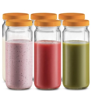 Chai Nước Thủy Tinh 16 oz chai thủy tinh với mũ thiết lập của 8 nước trái cây <span class=keywords><strong>Container</strong></span> có nắp đậy cho tủ lạnh và nhãn cho nước trái cây lọ - Product Image 1
