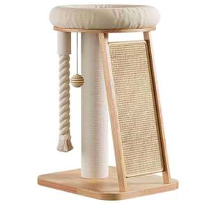 Menara pohon kucing lucu kayu, tempat tidur kecil Sisal besar miring miring miring untuk memanjat tali mainan dan tempat tidur peluk - Product Image 1