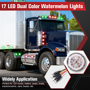 2PCS 17LED Feux de signalisation auxiliaires rouges + verts double révolution type pastèque avec boîtier chromé pour camion, 12V, IP67 - Product Image 5