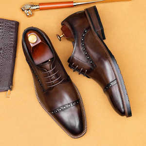 Chaussures Oxford à bout pointu en cuir véritable pour homme haut de gamme, design luxueux pour les affaires, confortables - Product Image 3