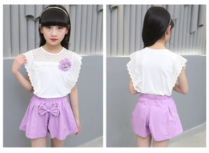 Online Shop China Girls Summer Short Sleeves Stylish Lace Bowknot Beads Sweat Jumpsuit Best Selling Products - Product Image 3