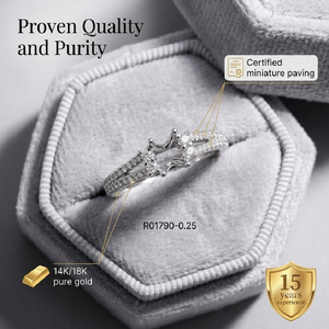 แหวนหมั้นทองคำขาว 18K แท้ ดีไซน์สองแถวประดับเพชรแบบ Pave ทรงกลม ตัวเรือนแบบ Four Prong Basket Setting ขั้นต่ำ 1 วง - Product Image 3