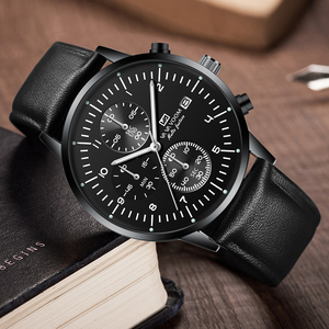 Montre chronographe vintage pour homme, bracelet en cuir, multifonction, montre-bracelet pour homme - Product Image 6