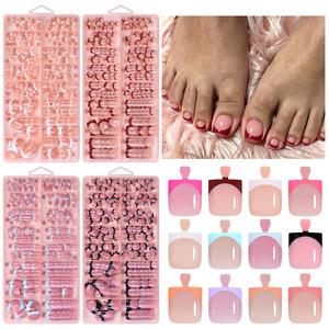 160 faux ongles carrés courts à presser pour les orteils, série couleur nude, pré-finis, pour manucure des pieds, DIY, salon <span class=keywords><strong>de</strong></span> manucure - Product Image 1