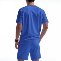 Ensemble deux pièces homme style américain transfrontalier, été, coupe ample, tricot gaufré, col rond, manches courtes, respirant, uni