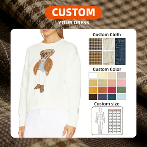 <span class=keywords><strong>Pull</strong></span> en tricot blanc pour <span class=keywords><strong>femme</strong></span> avec logo personnalisé et motif ours en peluche, style preppy, fabricant de vêtements OEM ODM - Product Image 3