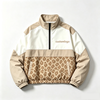 Veste coupe-vent décontractée pour femme, style streetwear, col montant, demi-zip, patchwork floral colorblock vintage, coupe courte, qualité supérieure