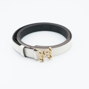 Cinturón de Cuero Blanco Granulado para Mujer con Hebilla de Estrás Dorado Trenzado - Product Image 2