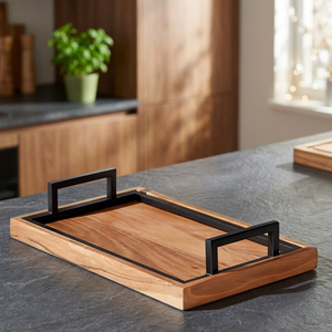 Bandeja de Madera Ecológica Hecha a Mano para Frutas y Aperitivos, Apta para Lavavajillas y Microondas, Decorativa para el Hogar y Restaurantes - Product Image 1
